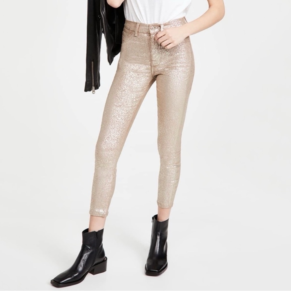 7 For All Mankind Metallic Gold High Waist Skinny Jeans Womens Size 34